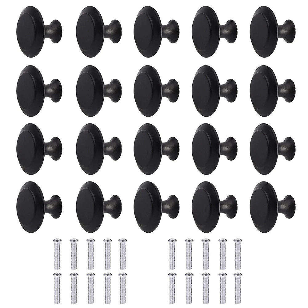 20Pcs Door Knobs Cabinet Handles With Screws Stainless Steel Drawer Cabinet Furniture Knob European Style Round Pull Handle