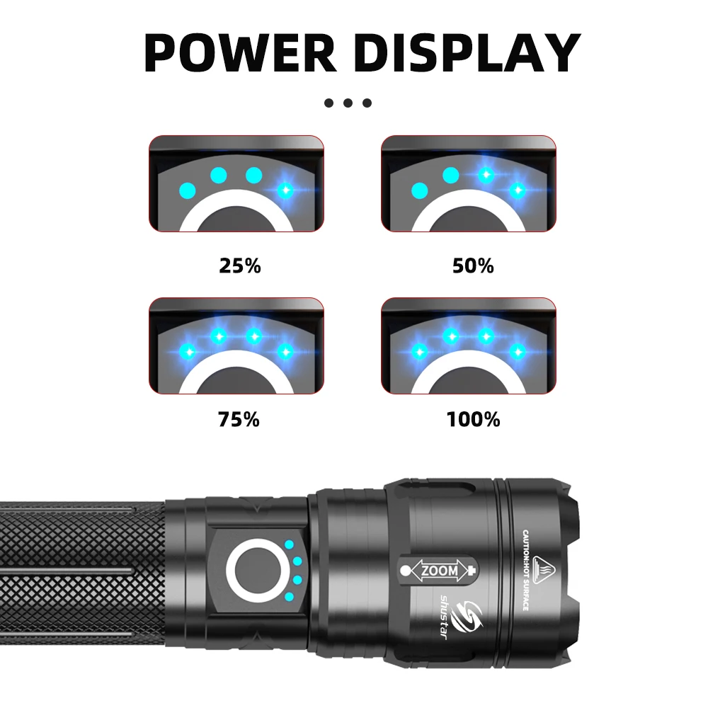Super Bright Led Flashlight XHP50.2 Lamp Beads With Power Bank Function Camping Powerful High Flashlights Portable Lighting