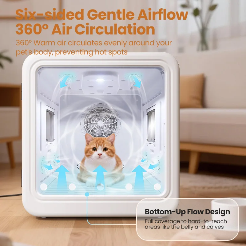 ROJECO Automatic Pet Drying Box 70L Smart Temperature Control Drying Pet Hair Grooming For Dog Cat Dryer 4 Speeds Ultra Quiet