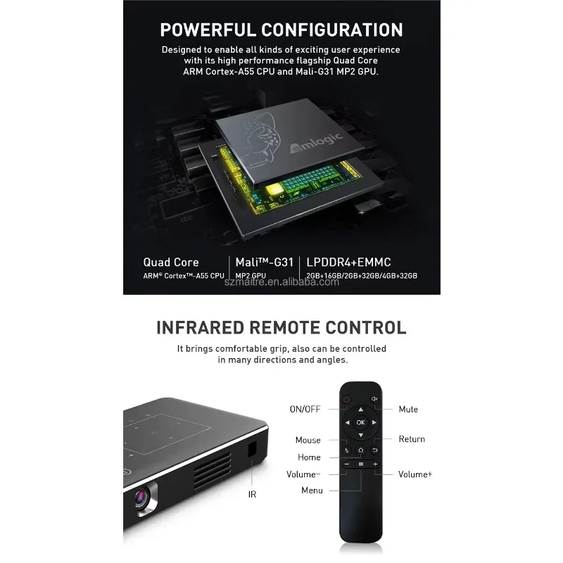 HD 4K Decoding for DLP Display Support 3D Videos Smart Projectors P10 II Black Box Android System for Online Playing