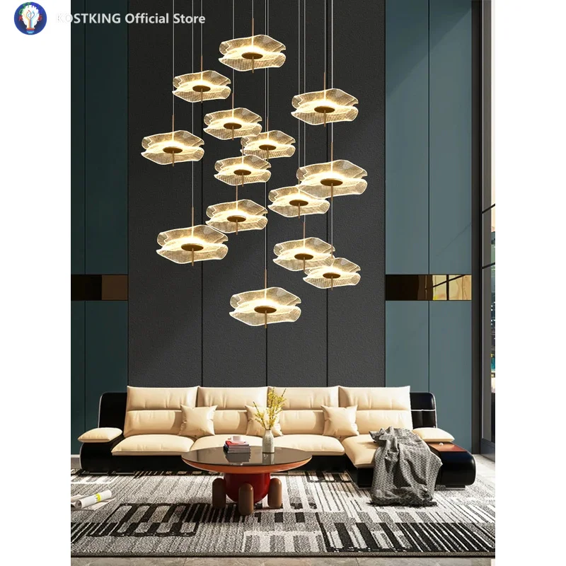 

Новая лестничная люстра с листьями лотоса для дуплексной виллы, гостиной, лофта, квартиры, зала, лестницы с декоративным подвесным светильником
