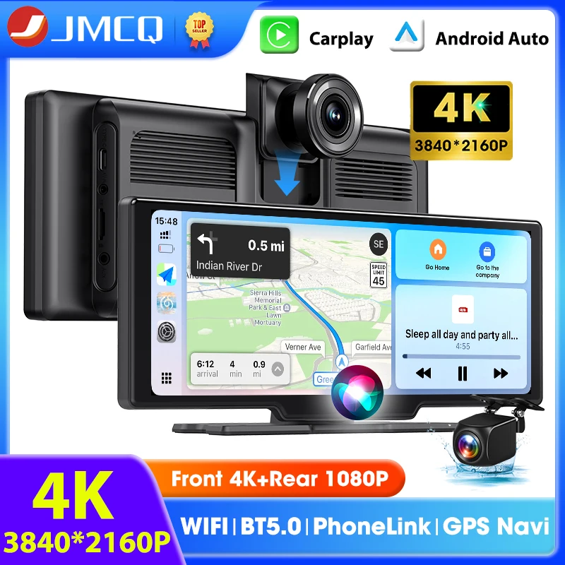 

10,26-дюймовый портативный автомобильный видеорегистратор с камерой 4K, видеорегистратор, беспроводной CarPlay, Android, автомобильный монитор, видеорегистратор на приборной панели, Bluetooth FM AUX