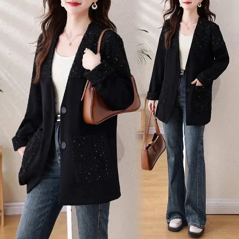 

Высококачественный пиджак, женский весенне-осенний кардиган 2024, новый кардиган с горячим тиснением, женский пиджак, пальто, верхняя одежда больших размеров, длинное пальто, топ