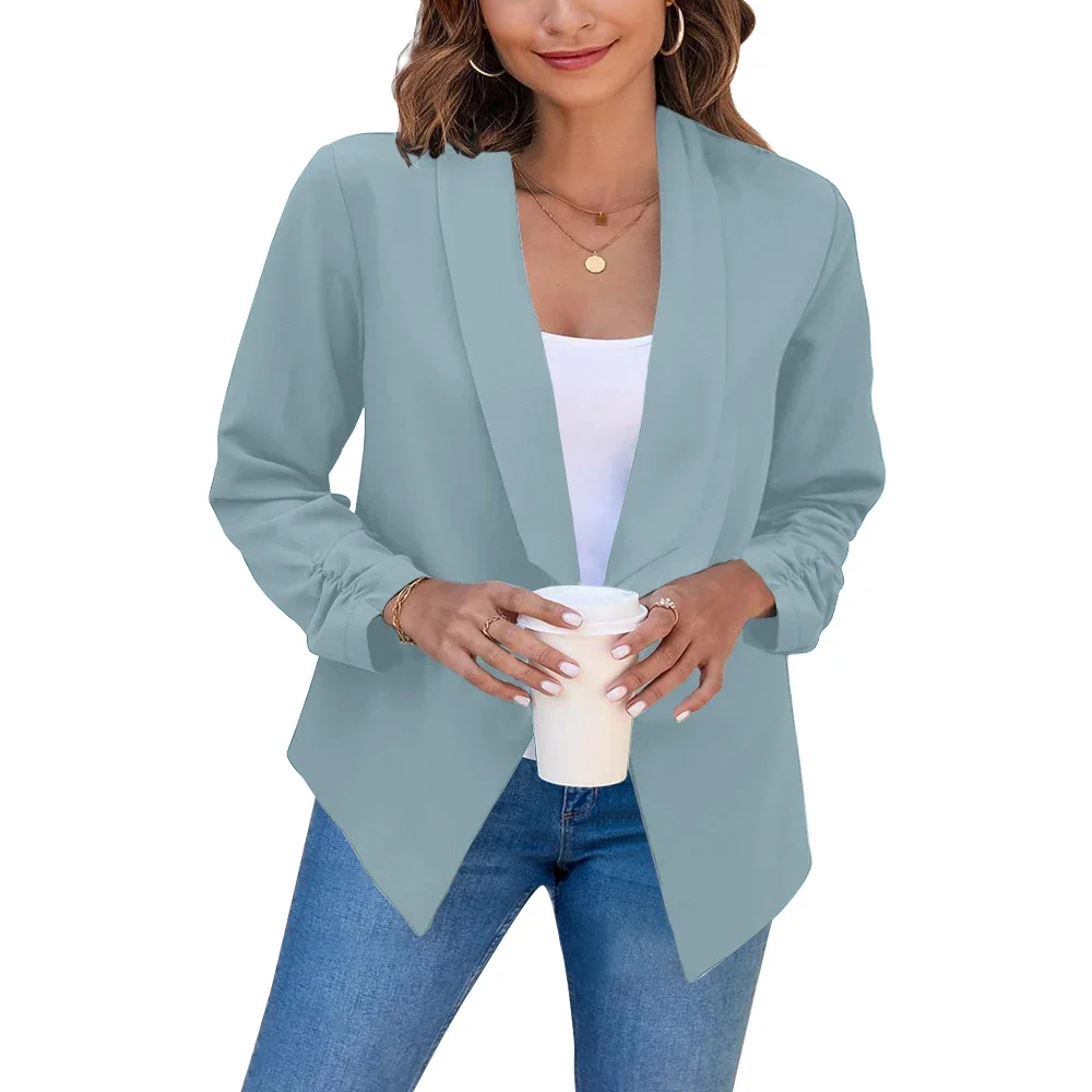 Zomer Zwarte Blazers Vrouwen 2025, Vrouwelijke Kantoor Dame Negen Kwart Blazer Open Stitch Dames Slanke Jassen Femme Dames Notched Tops