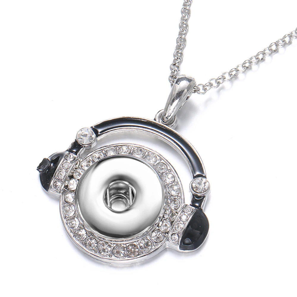 XL0329 New Colorful Oil Fashion Listen to the music rhinestone snap necklace Pendant fit 18mm snap buttons DIY snap jewelry Gift