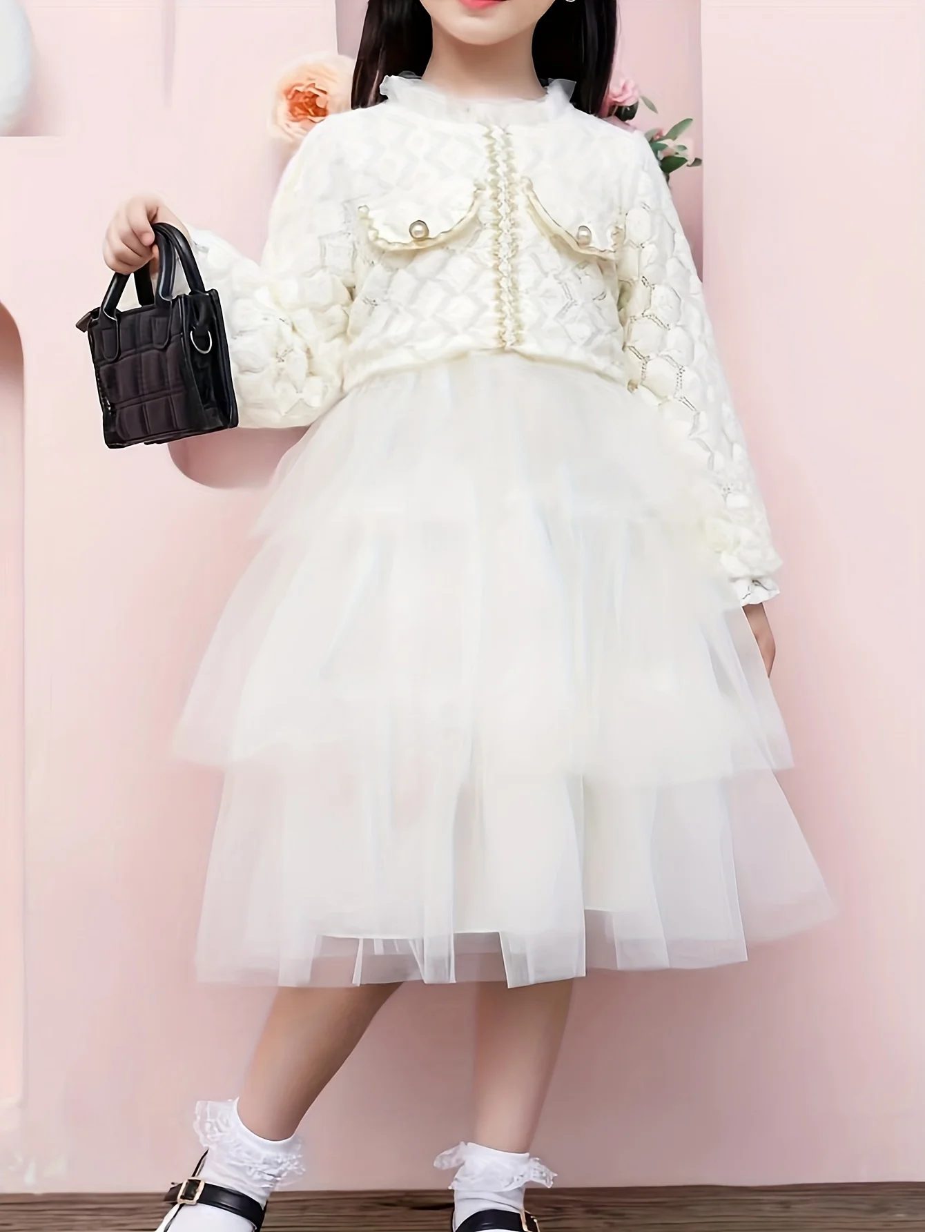 Girls Dress Autumn Winter 2024 New Fashion Kid Princess Dresses Foreign Style Children Solid White Birthday Party Dress