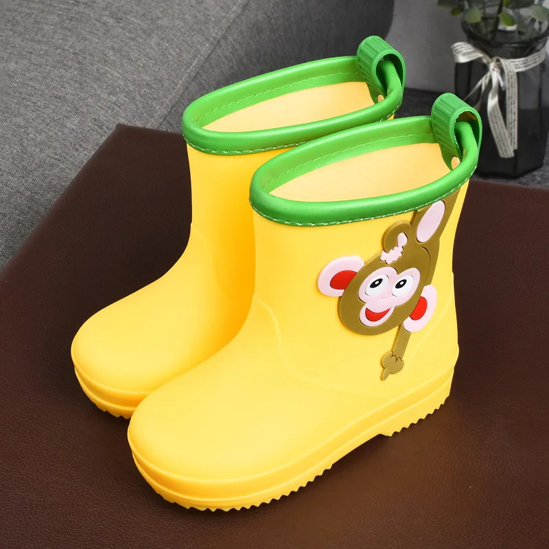 Child Girls Boys Rubber Rain Boots Kids Rain Boots Waterproof Shoes Round Toe Water Shoes Soft Toddler Thick Soles Non-slip Rain