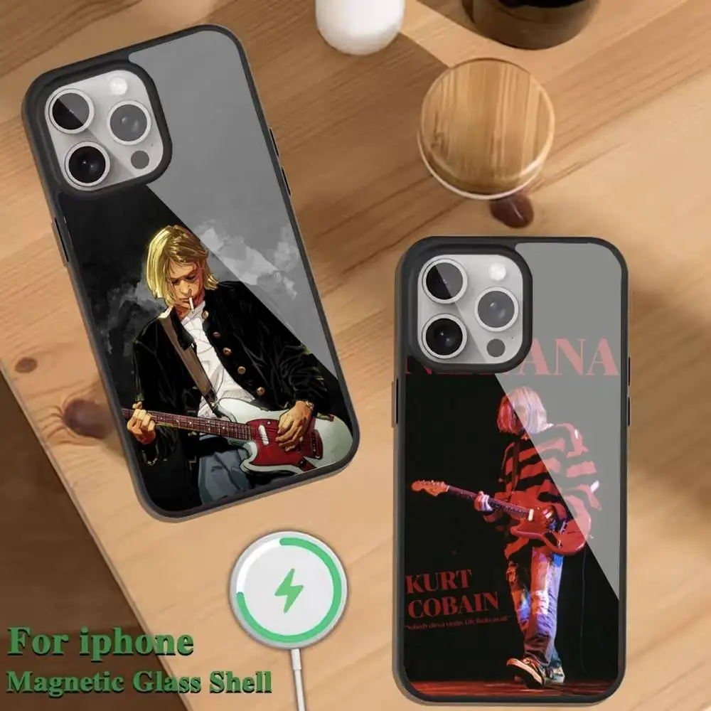 

Music K-Kurt Cobain Band Phone Case For Magnetic Wireless Charge Cover For iphone 16 15 14 13 12 11 Pro Max Plus Coque