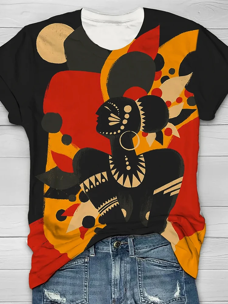 Camiseta de manga curta feminina, gola redonda, arte, menina dos desenhos animados, top personalizado, plus size, moda verão, XXS-6XL