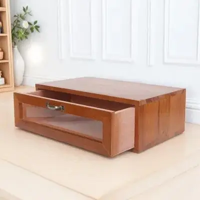 

Retro Monitor Riser Stand Desktop Storage Box Drawer Type for Computer Lipstick Perfume Stationery Organizer