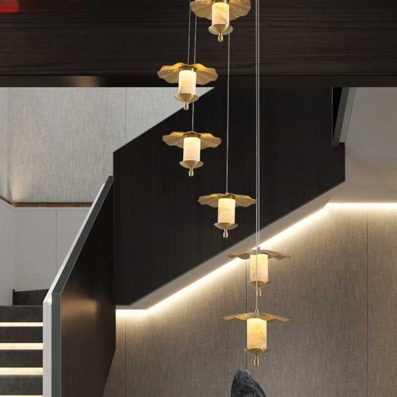 

All copper marble lamp villa duplex building with high hall lamp Chinese style creativity