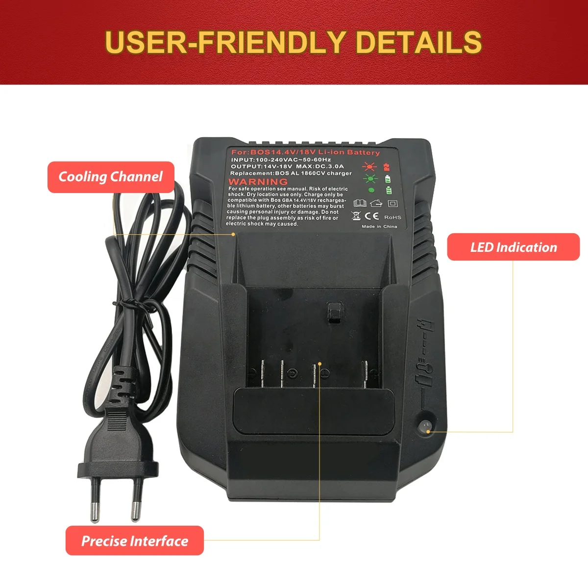 For Bosch Battery Charger AL1820CV AL1814CV Replacement Battery 18V For Bosch And Charger BAT609 BAT614 BAT618 14.4V-18V Charger