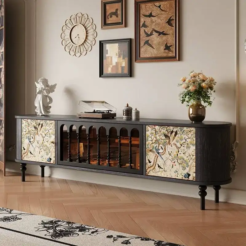 Classic Nordic Narrow Tv Cabinet Black European 200cm Display Living Room Tv Stands Storage Mueble Televisor Furniture For Home