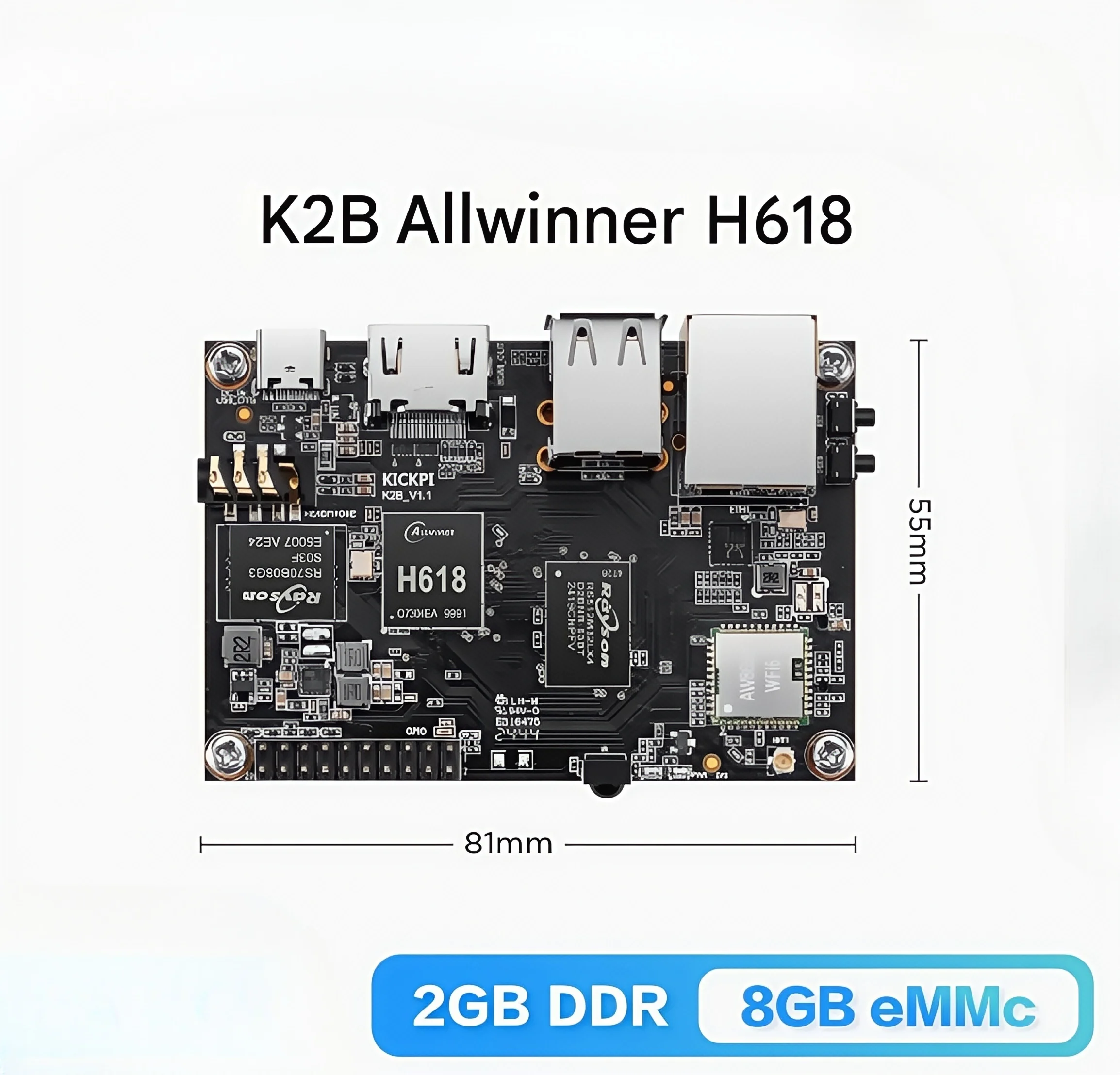 Kickpi k2b allwinner h618 placa de desenvolvimento linux android placa-mãe braço embutido placa núcleo ai iot wifi bluetooth