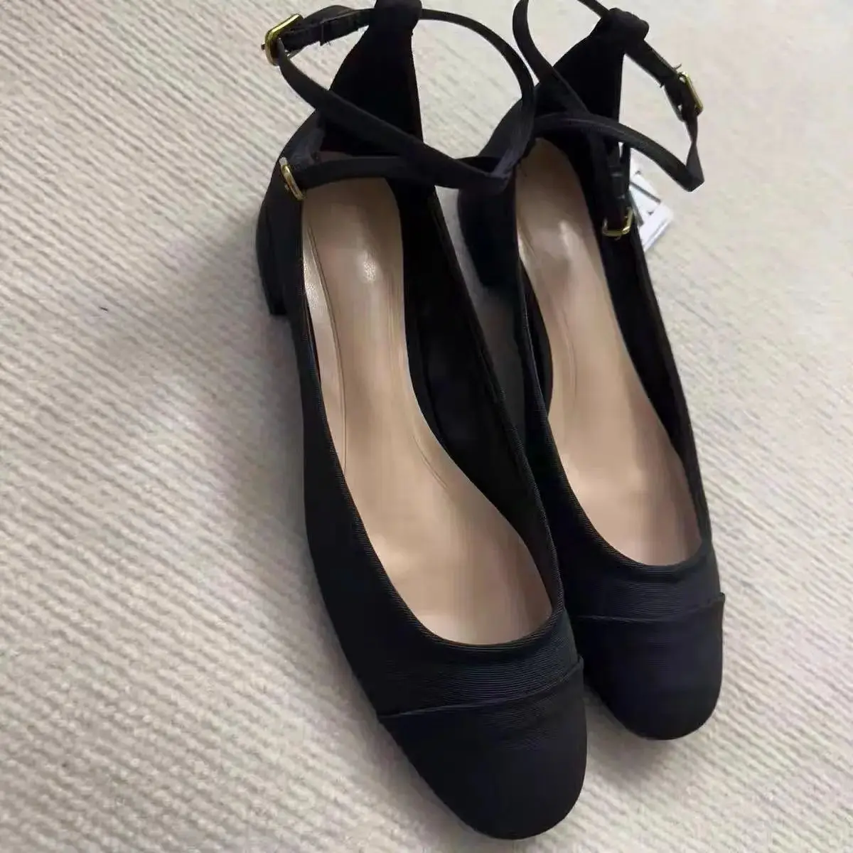 TRAF, zapatos de Ballet negros de tacón bajo para mujer, zapatos elegantes con punta redonda y correa en el tobillo, zapatos Mary Jane de otoño 2024, zapatos individuales de boca poco profunda para mujer