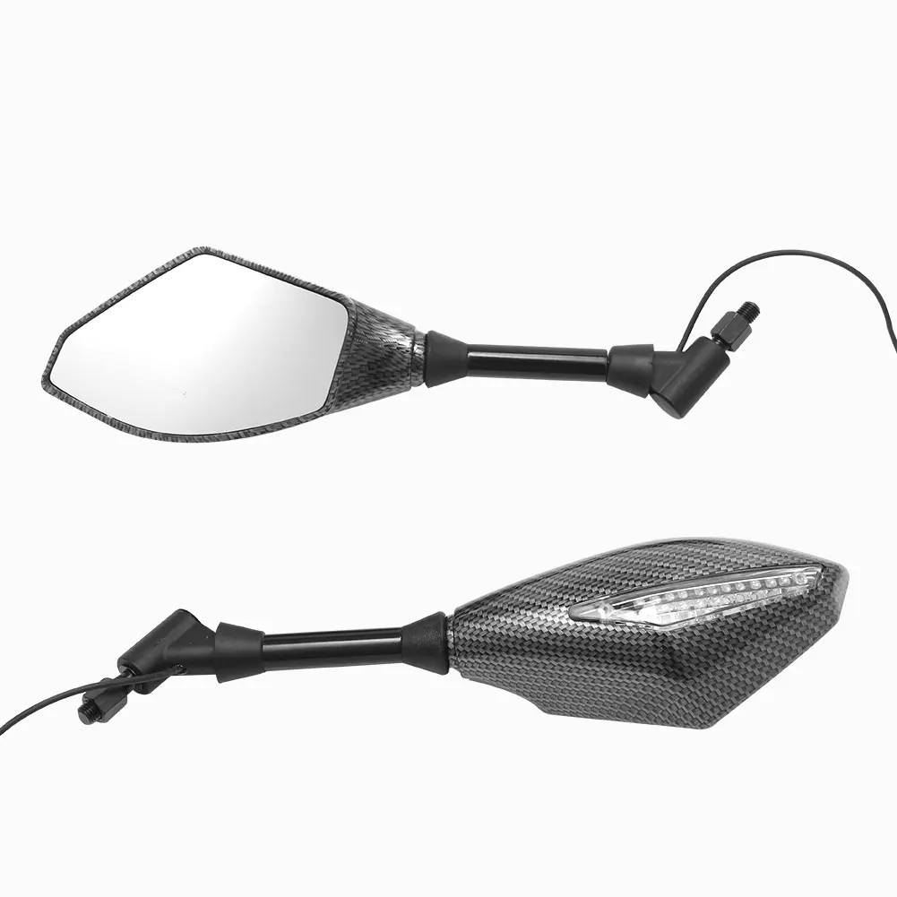 2 X LED Turn Lights Side Mirrors with LED Turn Signal Indicator 10mm Motorcycle Rearview Mirror For Honda Suzuki Yamaha Ducati