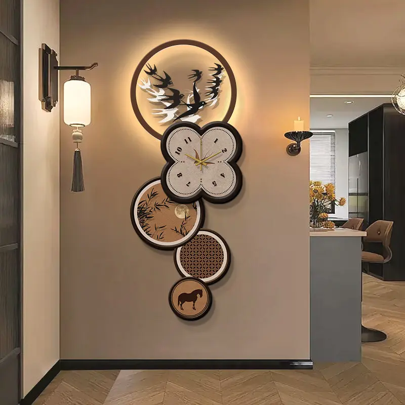 

Cute Chinese Style Clock Wall Creative Silent Restaurant Nordic Luxury Wall Watch Xenomorph Art Mural Horloge Home Decoration