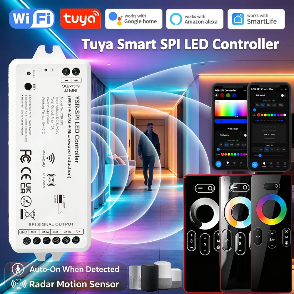 Tuya Wifi SPI Pixel LED Controller DW CCT RGB RGBW Dynamic Light Microwave Radar Induction WS2811 WS2812 Addressable LED Strip