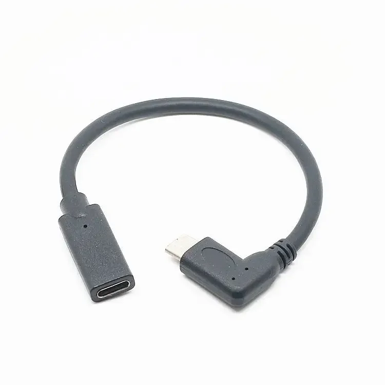 Elbow 90 Degree USB 2.0 Type C Data Extension Cable Audio Power Supply Wire Black Male to Female 20cm