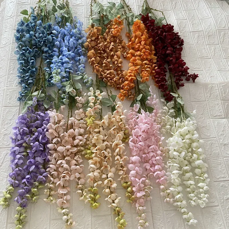 

Artificial Arbor No. 2 Wisterias Silk Fake Flower Living Room Decor 114cm Simulated Orange Wisteria Vine Auditorium Decoration