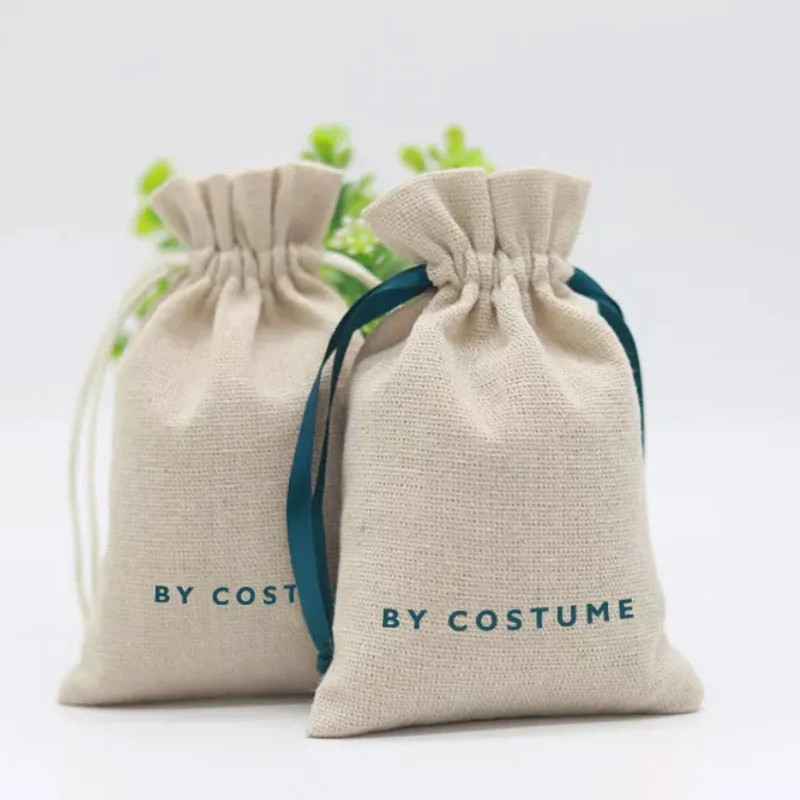 Natural Linen Ribbon Gift Bags 8x11cm 9x12cm 10x15cm 13x17cm Pack of 50 Jute Drawstring Dust Sack Jewelry Pouch