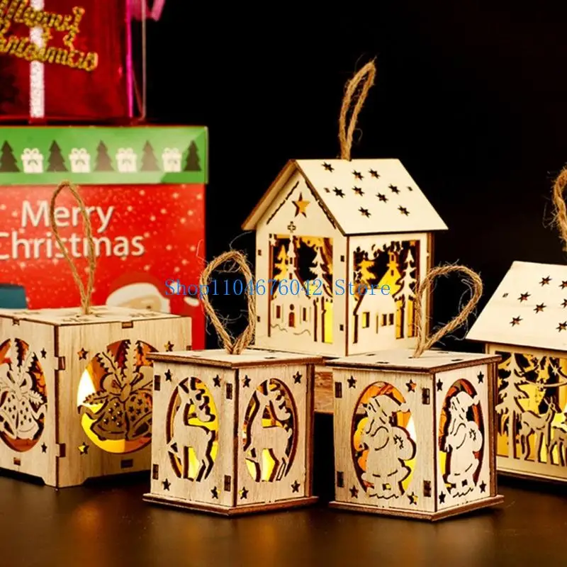 5asd Traditional Wooden LED Light Christmas Cabin Decoration Suitable For Wall Hanging