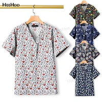100% de algodón de estilo Unisex para hombre y mujer, Tops cómodos, uniformes estampados, Ropa de Trabajo para el cuidado de mascotas veterinaria, accesorios para enfermeras