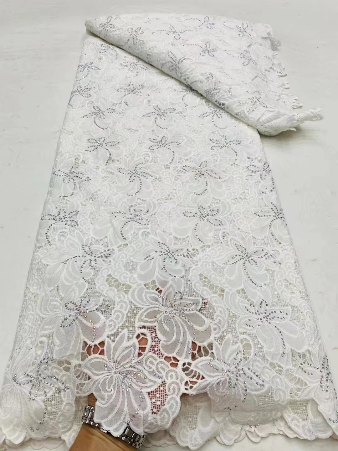 High Quality Cord Embroidered Nigerian Lace Fabric France Swiss Voile Lace Fabric African Guipure Lace Fabric For Dress Party DP