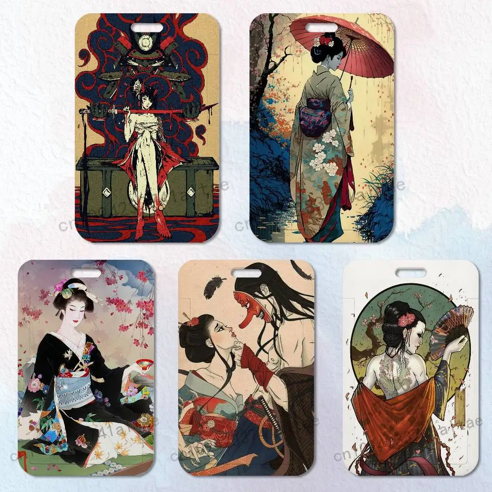

Cartoon Geisha Art Japanese Card Holder Lanyard Camera Neck Strap Credit Card Case ID Badge Credentials Protection