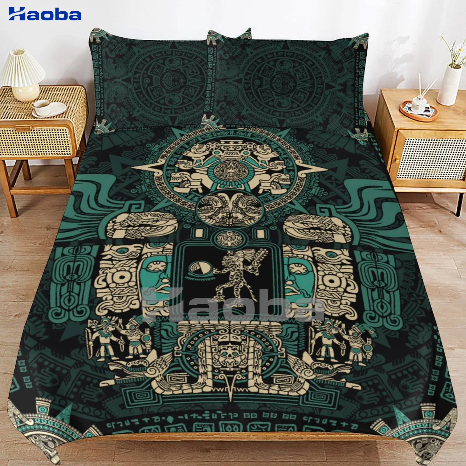 Aztec Maori Jaguar Warrior Print Three Piece Bedding Set Children or Adults for Beds Quilt Covers Birthday Gifts for Women Men