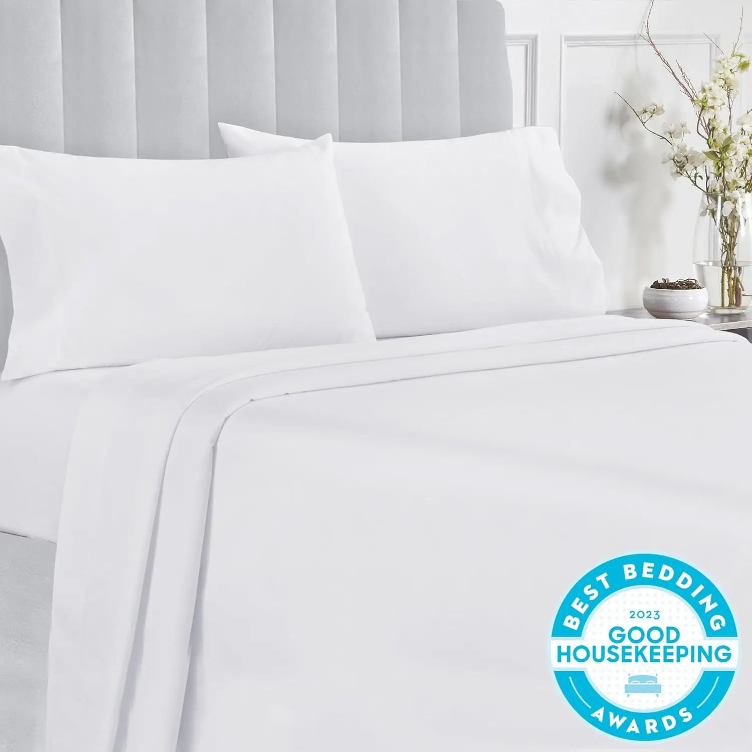 Queen Size Bed Set, Good Housekeeping Award Winner, 400 Thread Count 100% Cotton Sheets Sateen, Extra Soft Bed Sheets