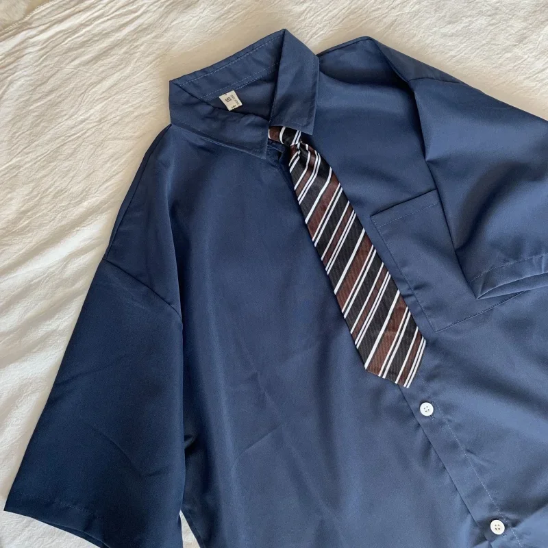 Dayifun Bruin Vintage Shirts Vrouwelijke Japanse Stedelijke Meisje Tooling Korte Mouwen Blouses Oversize Vijf Punt Mouw Dk Uniform tops