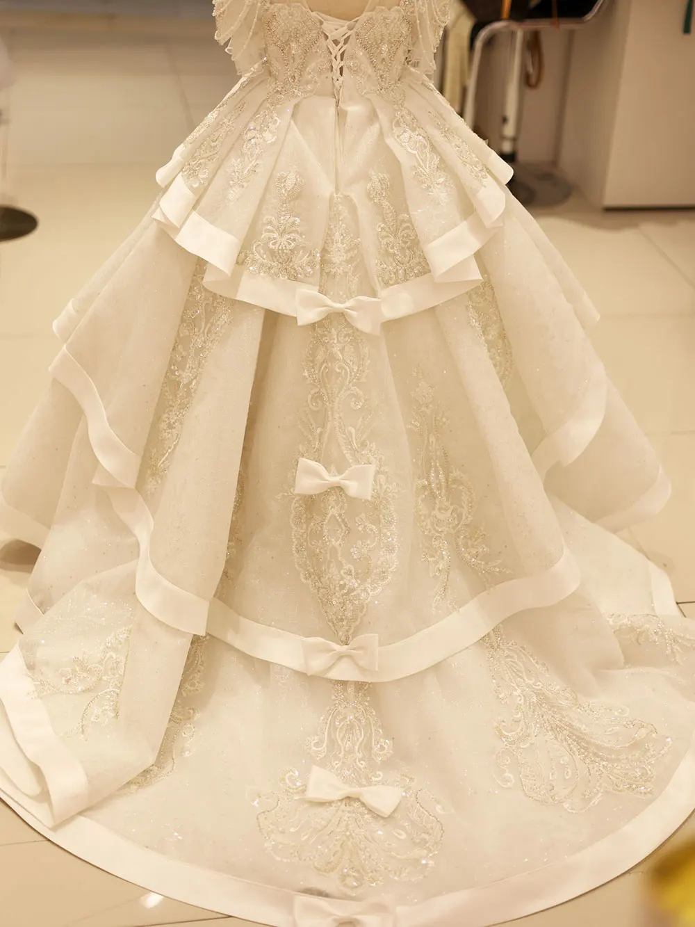 Jill desejo luxo árabe branco menina quinceanera vestidos frisados pérolas dubai vestido de princesa para crianças festa de casamento aniversário