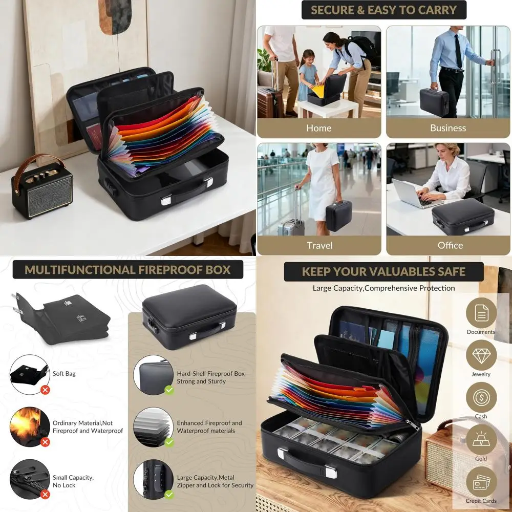 

Водонепроницаемый жесткий кейс-органайзер для документов с замком, портативное хранилище для важных бумаг, паспортов и ноутбуков, черный