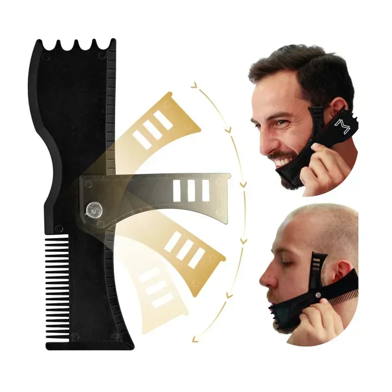 Regla de modelado de barba ajustable 5 en 1 para hombre, plantilla de estilismo, peine giratorio, herramienta de belleza para hombre, corte de pelo, bigote, peluquero