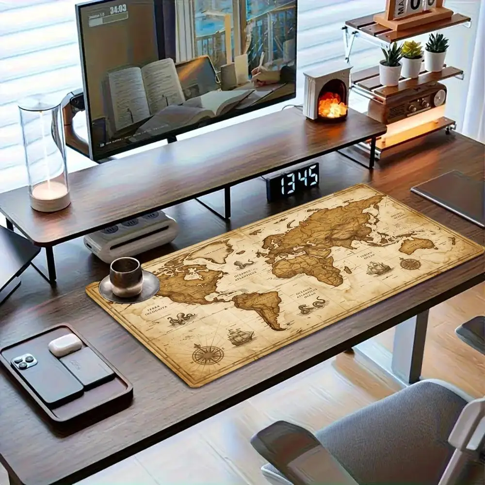 Table Mat Ancient Sailing Ship Old Nautical Map Mouse Pads Large Size For Bedroom Learning Games Game Card Pad