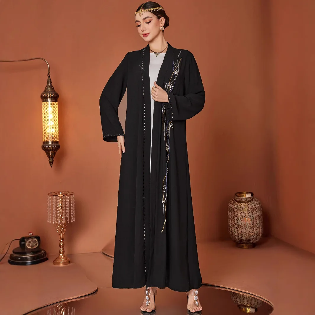 

Luxury Diamonds Open Abaya Dubai Kaftan Eid Muslim Women Long Dress Turkey Kimono Cardigan Arabic Robe Kebaya Caftan Jalabiya