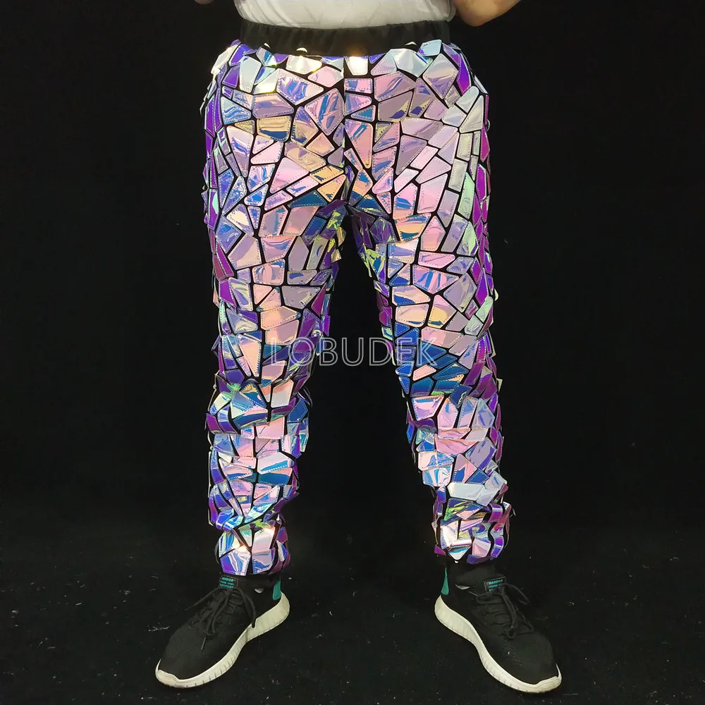 

Men's Laser Mirror Casual Pants Bar Nightclub Male DJ Singer Dancer Hip Hop Performance Sequins Trousers Festival Party Pants