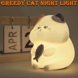 Greedy Cat Night Light USB Rechargeable Warm and RGB Nursery Sleeping Lamp Kawaii Cordless Night Lights For Kids Room Decor