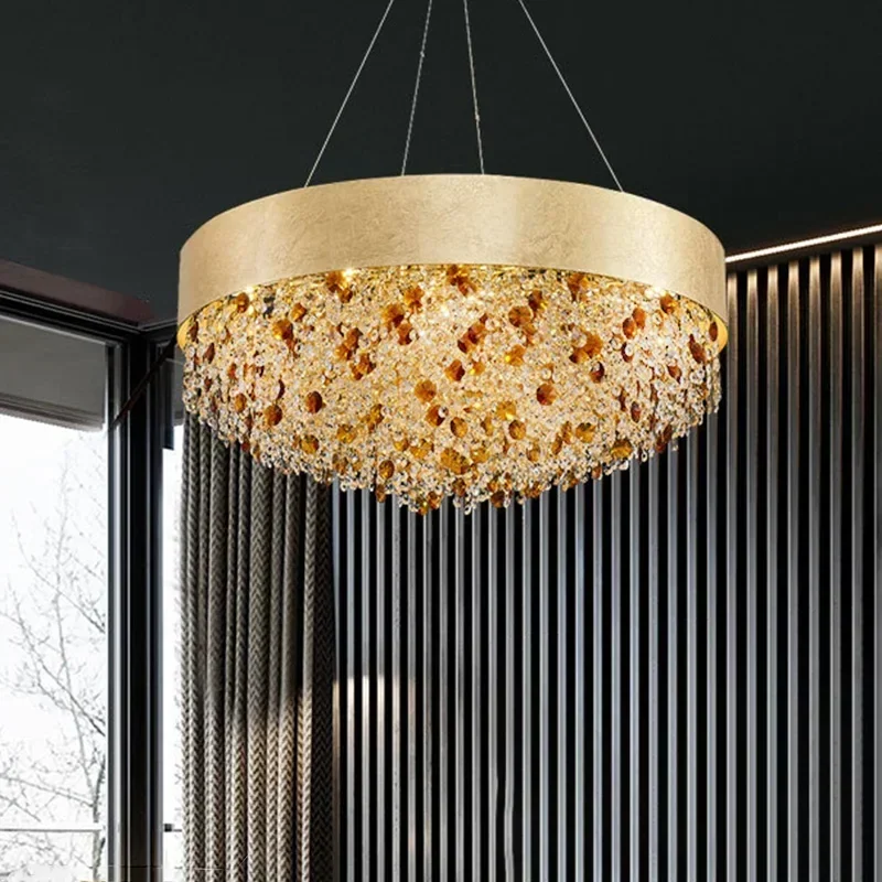 Modern New design Circular Crystal Chandelier For Living Room Hotel Lobby Pendant Lamp Rectangular Kitchen Island Lustre Fixture