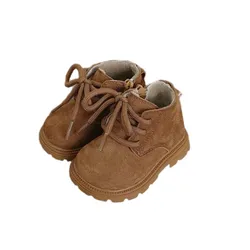 2026 Winter New Children's Shoes Boys' Girls' Short Boots With Thick Velvet Children's Cotton Boots Matte Leather Warm Boots