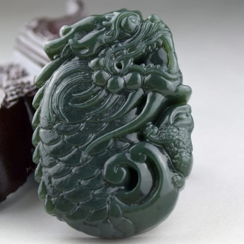 

Factory Direct Sale Xinjiang Hetian Jade Qing Jade Dragon Head Fish Body Hand Play Piece Men's Su Gong Carved Dragon Fish Jade H