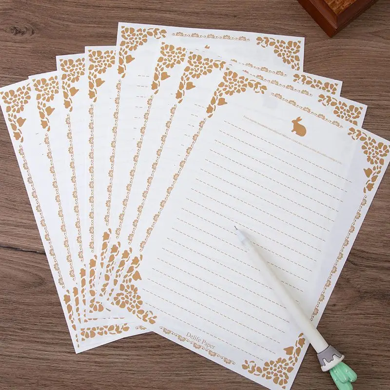 100 pcs/set Vintage Flower rabbit Design Letterhead Kraft Writing Paper Set Office School Supplies Stationery Letter Paper