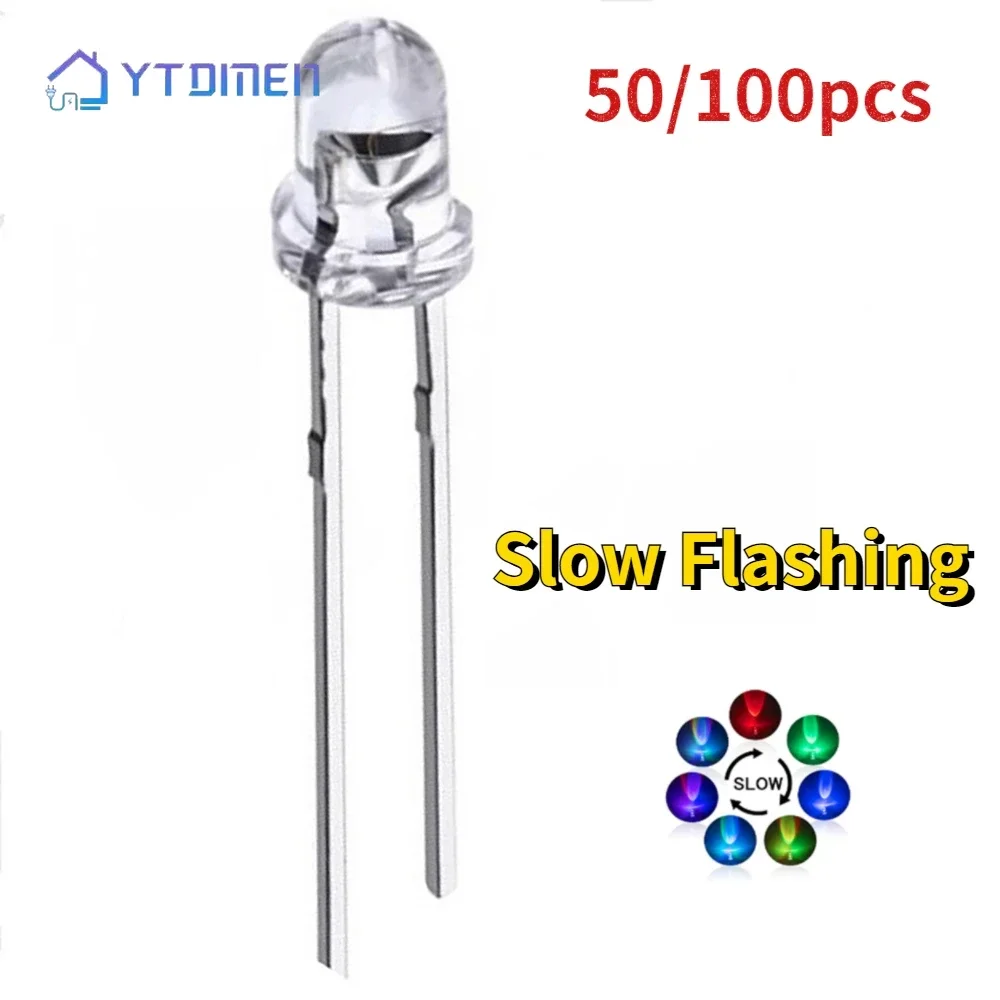 50/100 قطعة 3 مللي متر/5 مللي متر ثنائيات LED شفافة ملونة سريعة وبطيئة وامض F3 F5 DIP أضواء الإلكترونية لتقوم بها بنفسك الثنائيات عدة