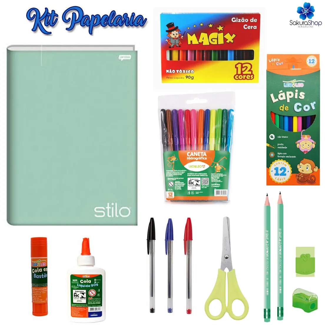 Kit Material Escolar Juvenil Infantil Menina Menino Surpresa Papelaria Volta the Aulas Papelaria