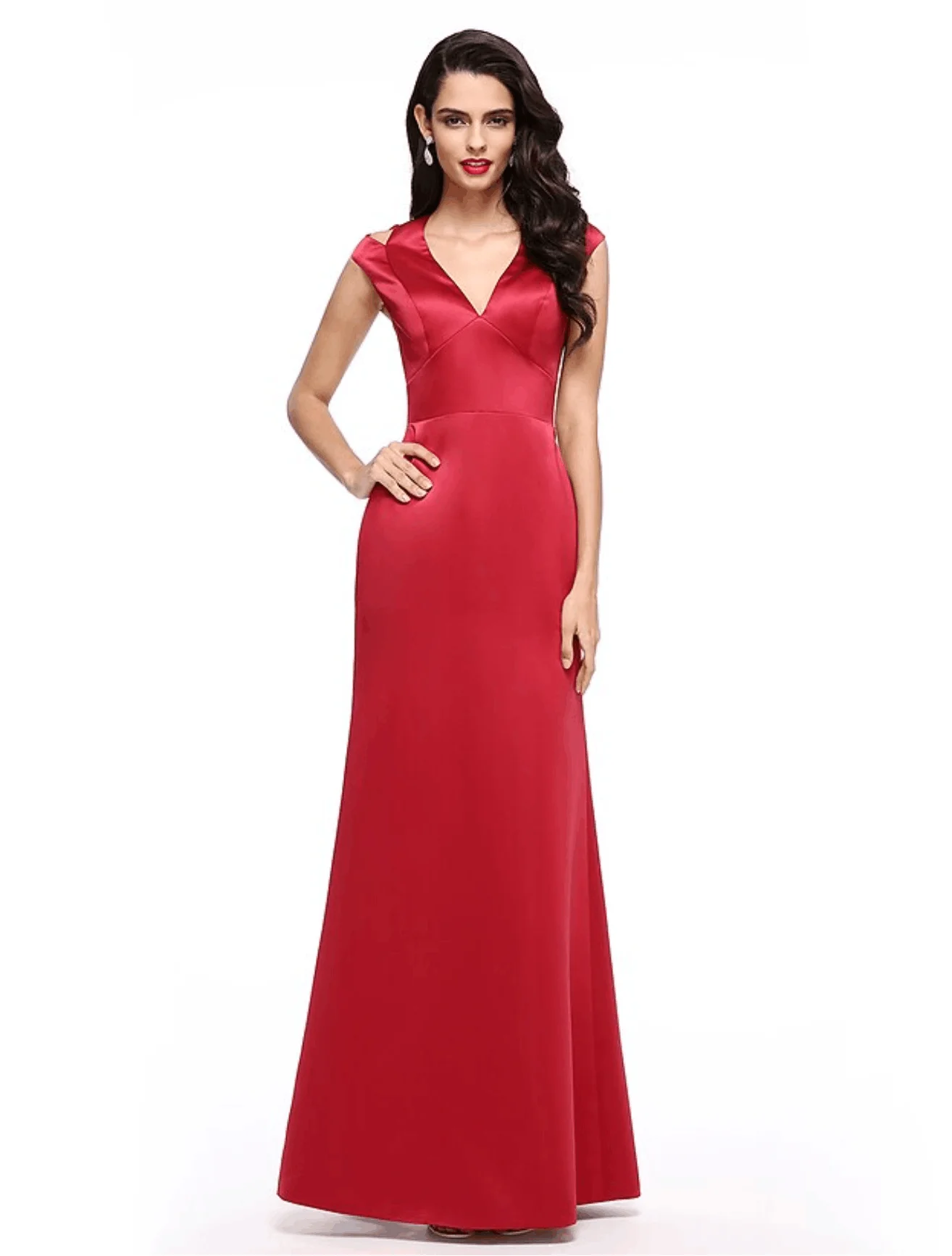 

V-Neck Simple Split back Floor- Length Evening Dres