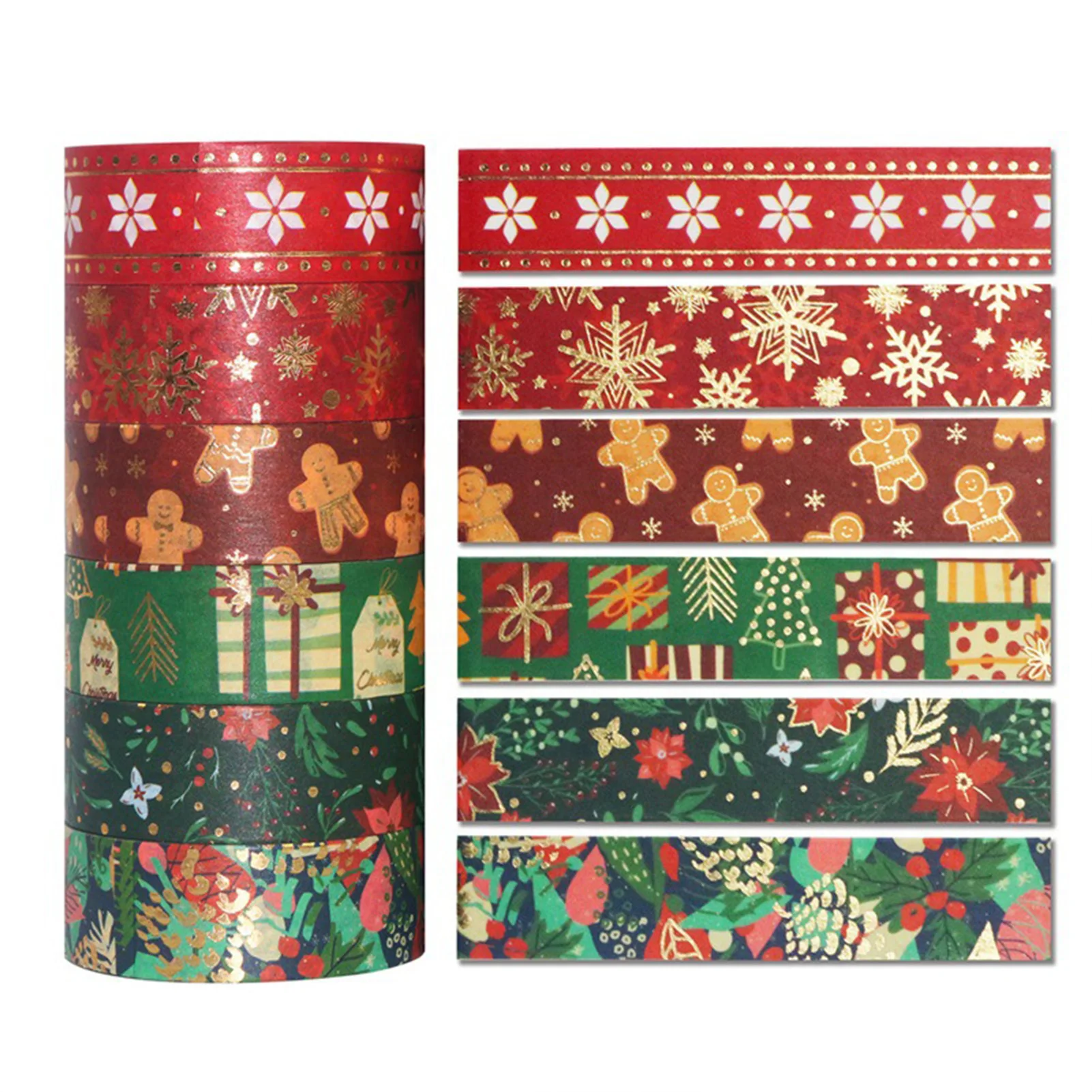 Christmas Gift Box Wrapping Tape with Classic Xmas Elements Design Festive DIY Tape Suitable for Scrapbooking Journaling