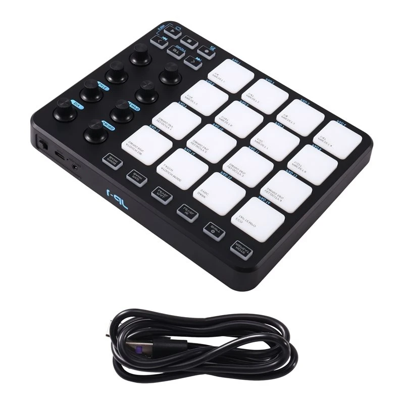 A64T-For Music Production Live Performance RGB Bluetooth 16-Key MIDI Pad DJ Controller Featuring 16 RGB Pads 8 Knobs 5 Buttons