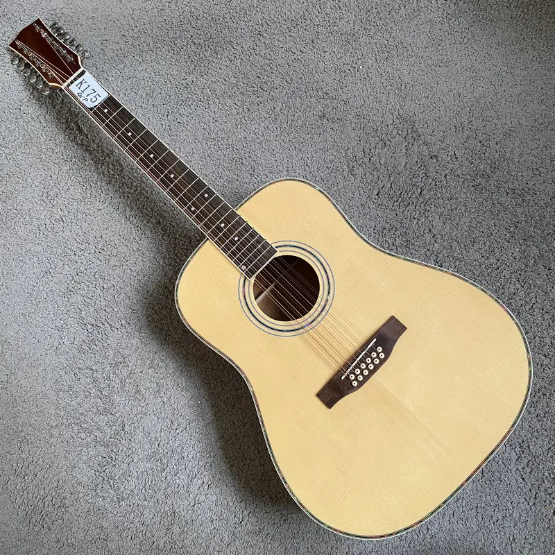 K175 Custom 12‑String Acoustic Guitar, OEM Export Twelve‑String Wooden Guitar, Solid Spruce & Mahogany, 20 Frets
