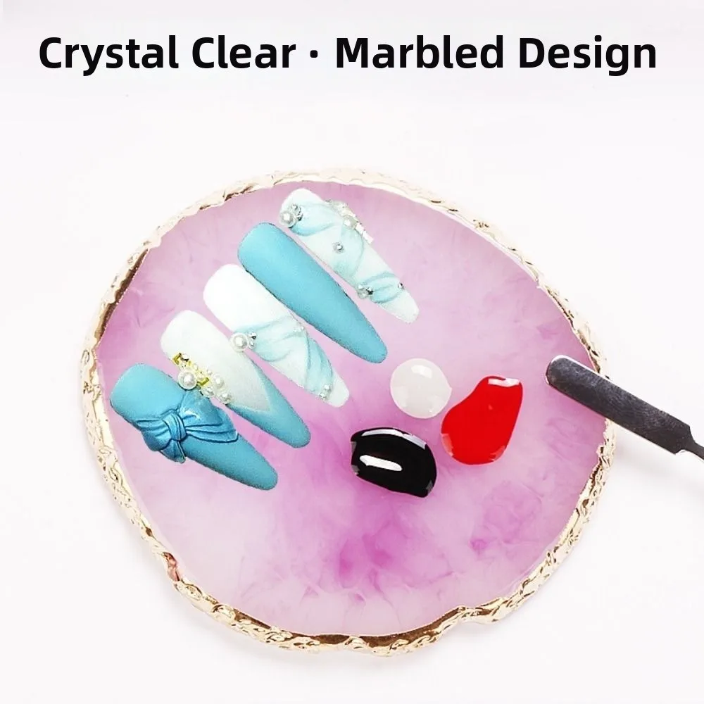 

Round Nail Art Palette Professional Golden Edges Gel Polish Palette DIY Easy To Clean False Nail Tips Palette Nail Salon